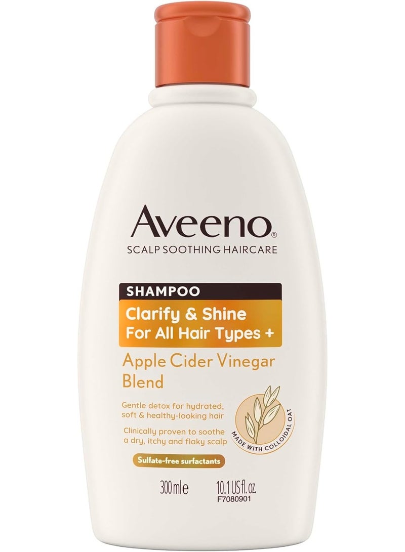 Aveeno Scalp Soothing Haircare Clarify & Shine Shampoo, Apple Cider Vinegar Blend, for All Hair Types, Soothes Dry, Itchy & Flaky Scalp, Clinically Proven, Sulfate Free, 300ml - Image 1